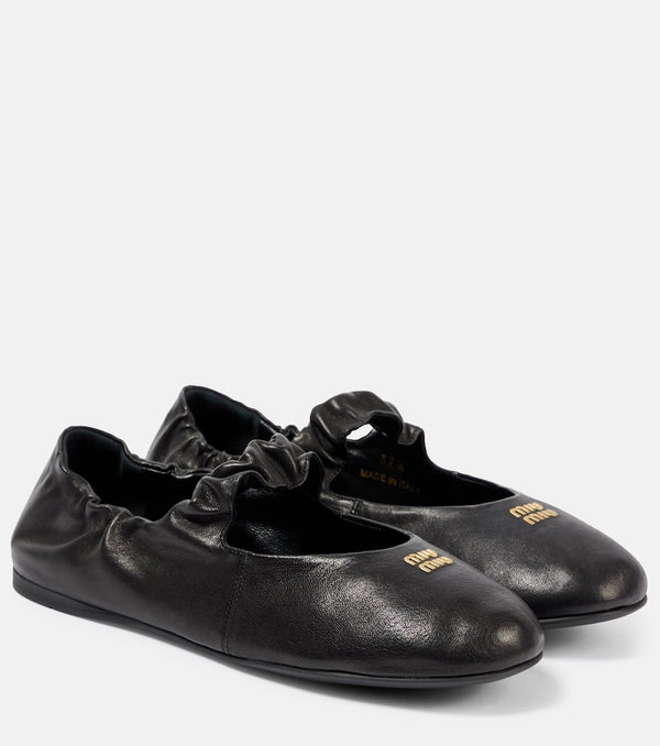 Miu Miu Logo leather Mary Jane flats