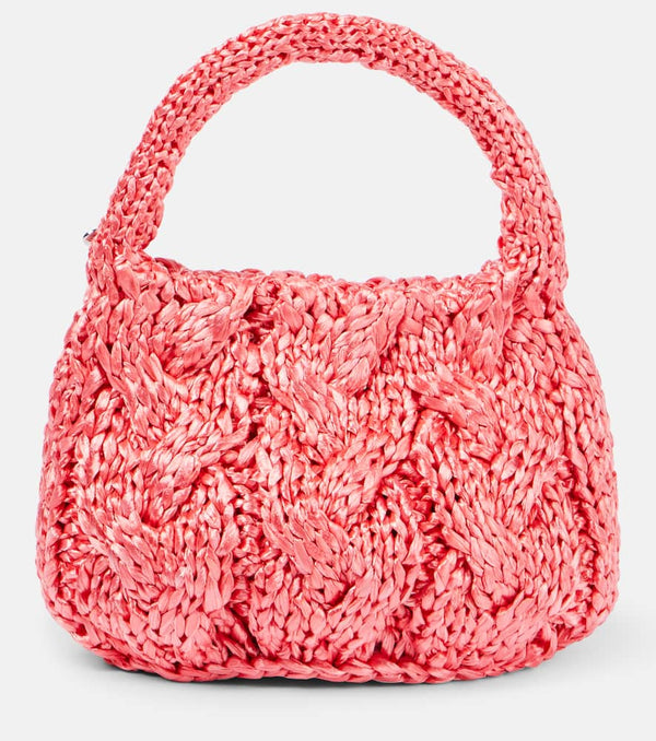 JW Anderson Cable-knit leather-trimmed raffia tote bag