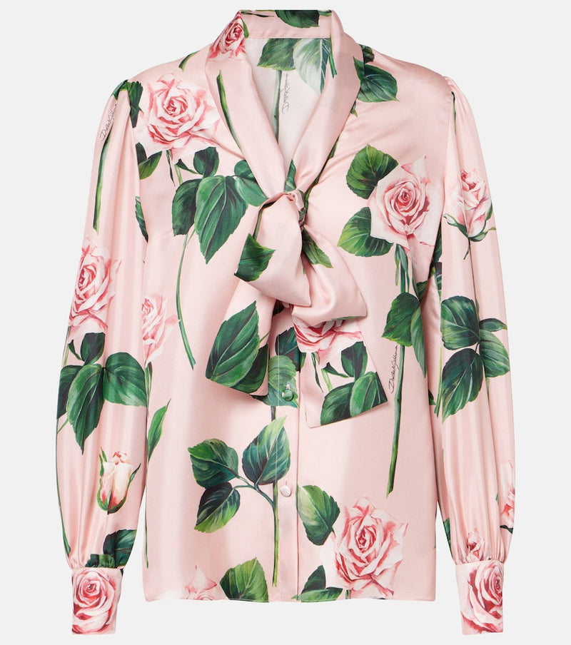 Dolce & Gabbana Floral tie-neck silk satin blouse