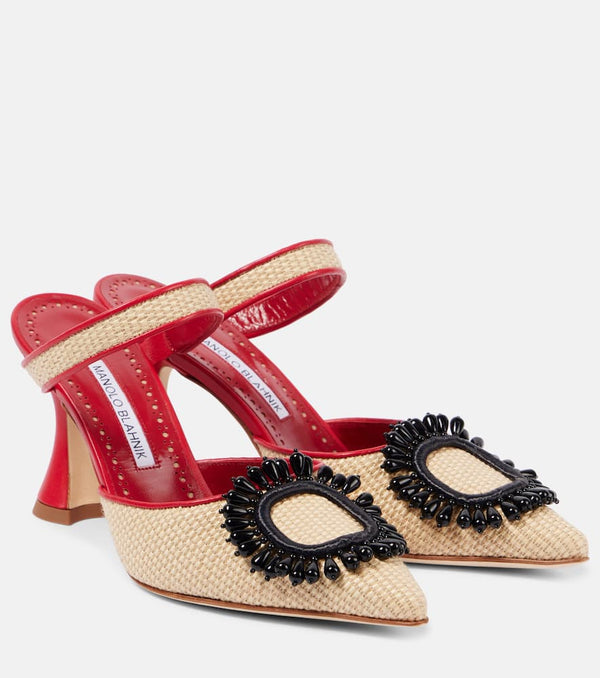 Manolo Blahnik Atika 90 raffia mules