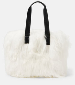 Moncler Grenoble Leather-trimmed shearling tote bag