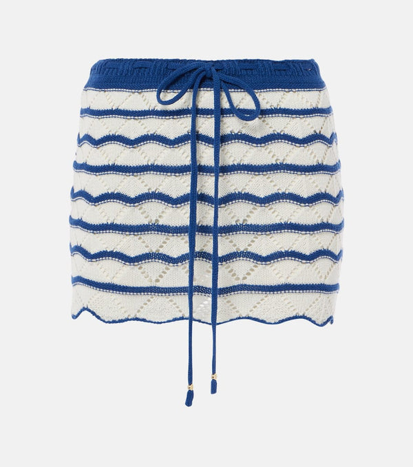 Bananhot Coco striped open-knit cotton-blend miniskirt