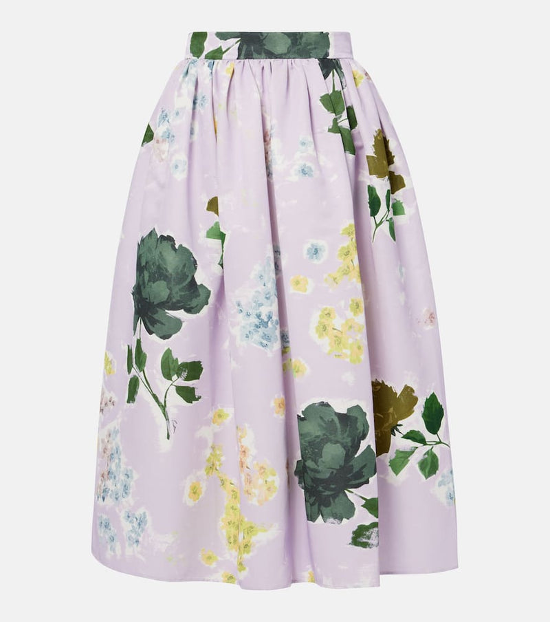 Erdem Floral cotton-blend midi skirt