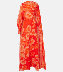 Erdem Caped floral silk gown