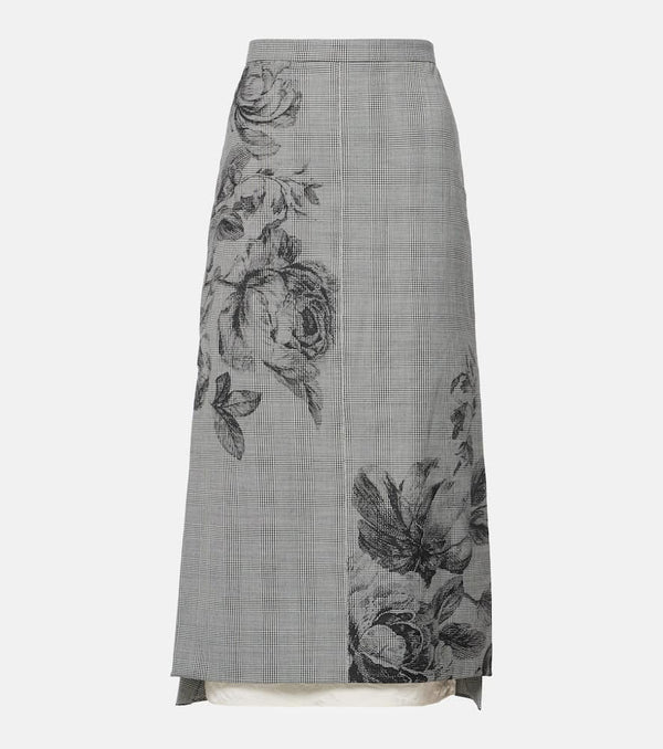 Erdem Prince of Wales check floral midi skirt