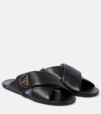 Prada Logo leather slides