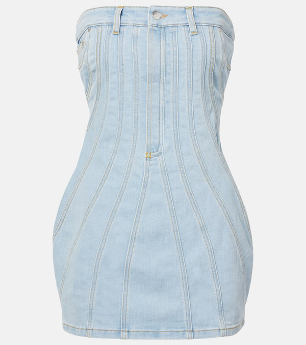 Mugler Paneled denim bustier dress