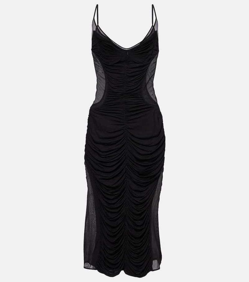 Mugler Ruched mesh midi dress