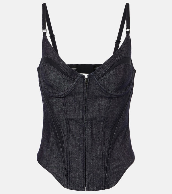 Mugler Mesh-trimmed denim corset