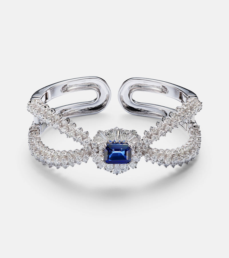 Yeprem Reign Supreme 18kt white gold bangle with diamonds and sapphire