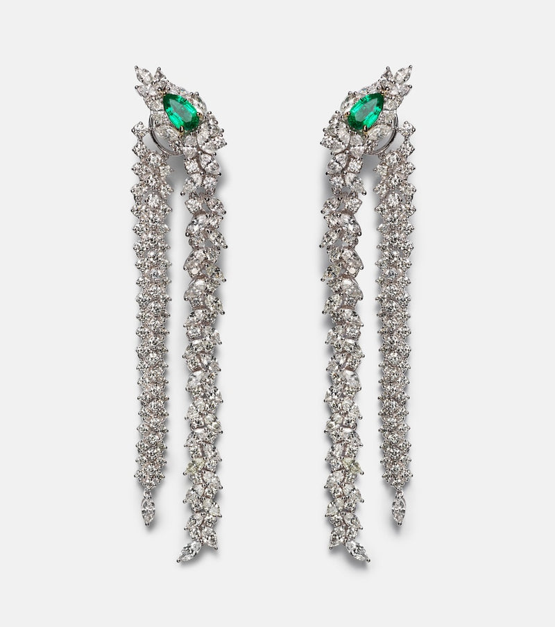 Yeprem Reign Supreme 18kt white gold earrings with diamonds and emeralds