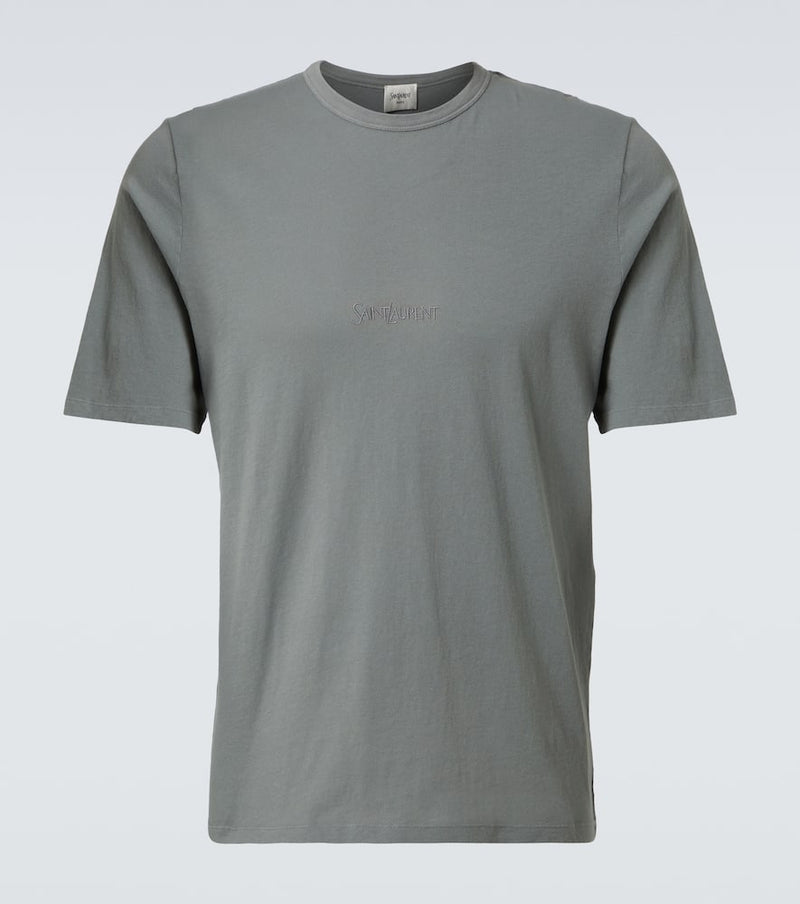 Saint Laurent Logo Cotton Jersey T-Shirt Grey