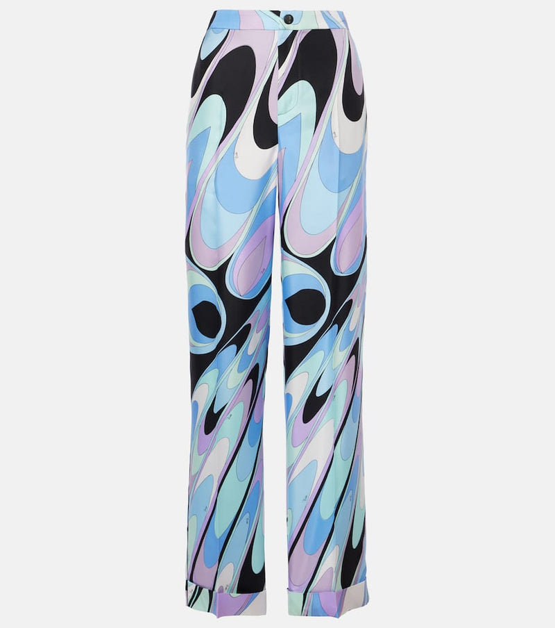 Pucci Printed silk twill wide-leg pants