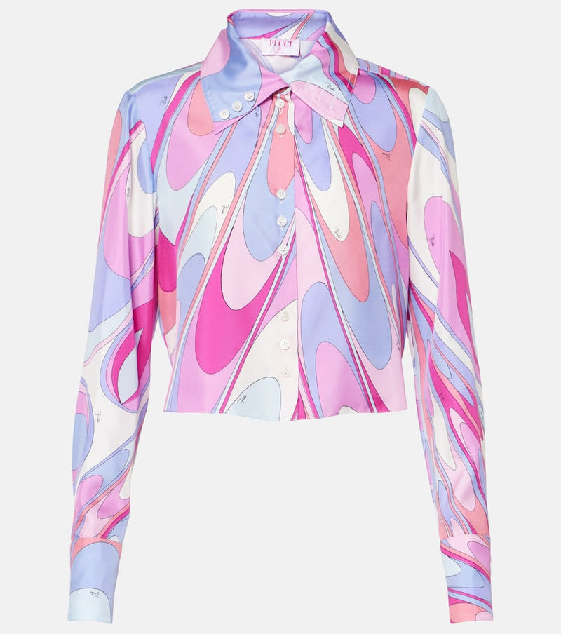 Pucci Printed cropped silk twill shirt