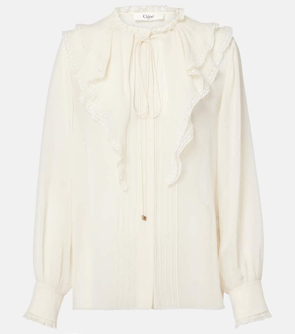 Chloé Lace-trimmed ruffled silk blouse