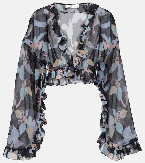 Chloé Floral ruffled silk top