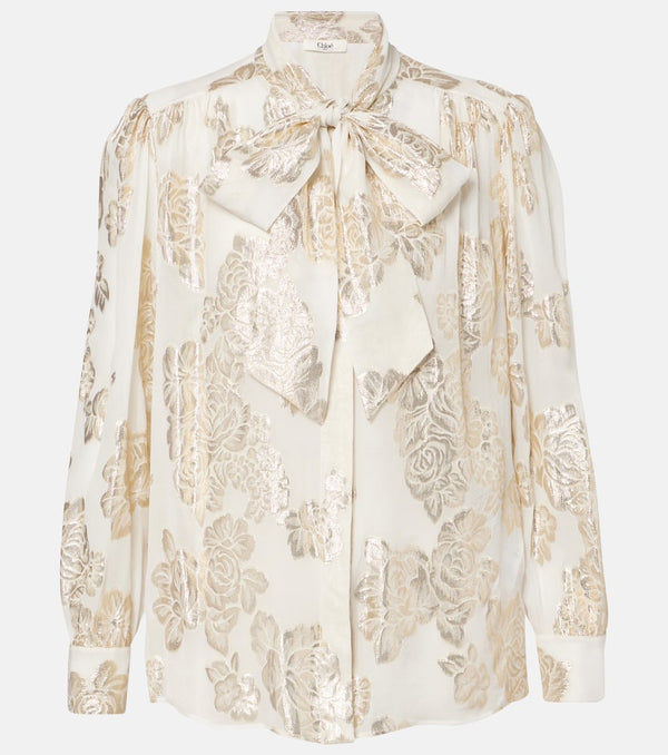 Chloé Floral fil coupé silk-blend lamé blouse