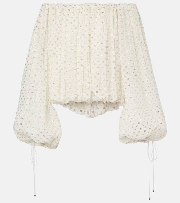 Chloé Polka-dot jacquard silk-blend mousseline top