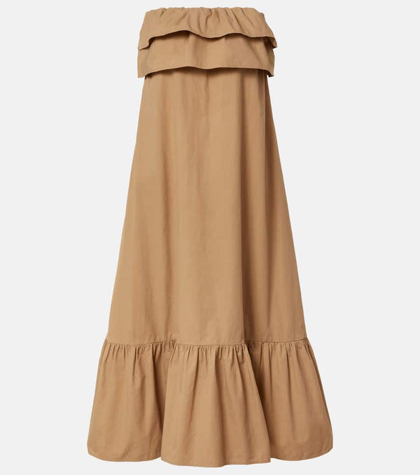 Saint Laurent Strapless ruffled cotton maxi dress