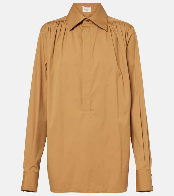 Saint Laurent Gathered cotton-blend blouse