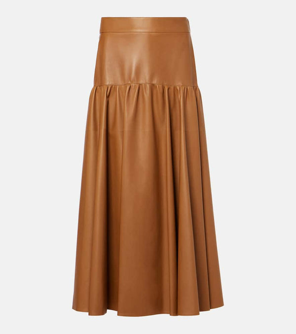 Saint Laurent Ruffled high-rise leather midi skirt