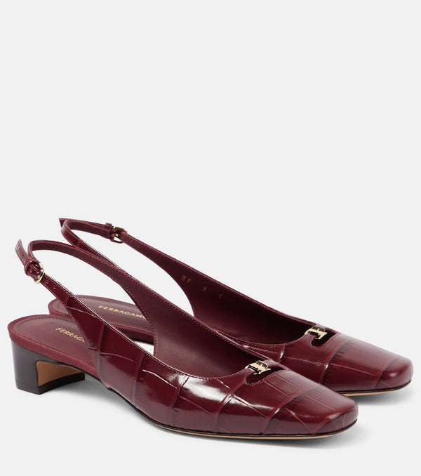 Ferragamo Croc-effect leather slingback pumps