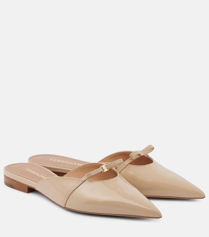 Ferragamo Bow-detail patent leather mules
