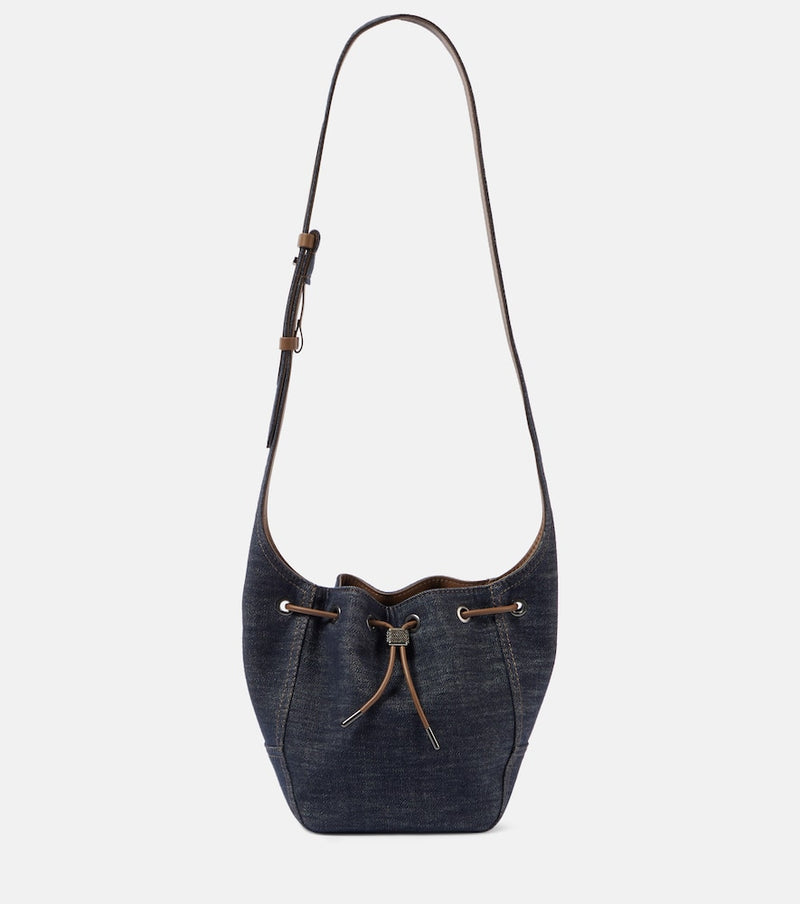 Brunello Cucinelli Foulard Small denim bucket bag