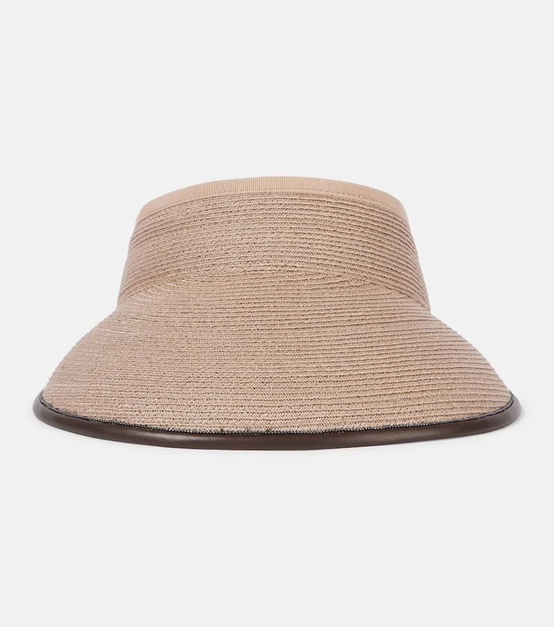 Brunello Cucinelli Leather-trimmed raffia visor