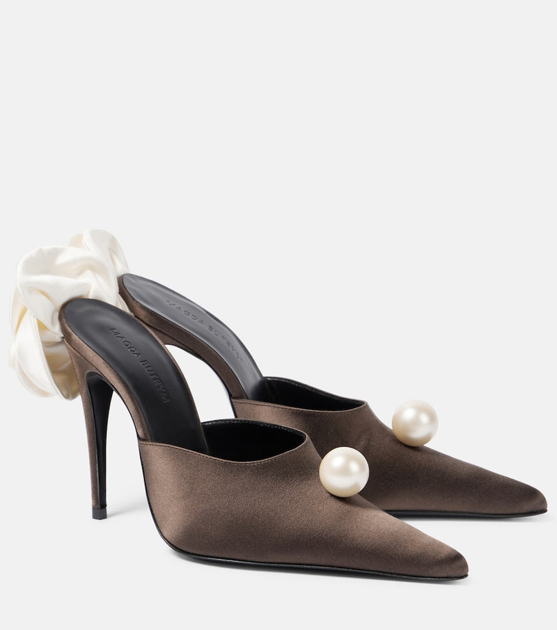 Magda Butrym Floral-applique satin mules