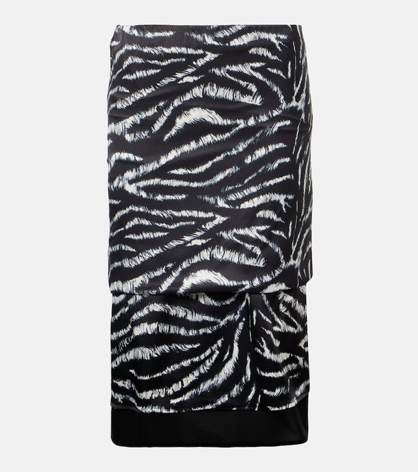 The Attico Zebra-print satin midi skirt