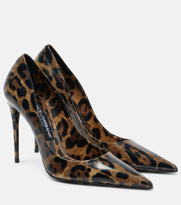 Dolce & Gabbana 105 leopard-print polished leather pumps