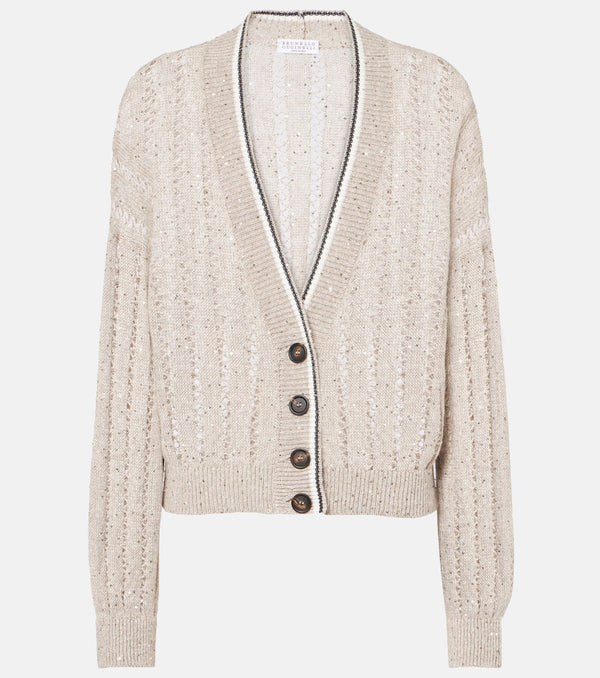 Brunello Cucinelli Striped linen-blend cardigan