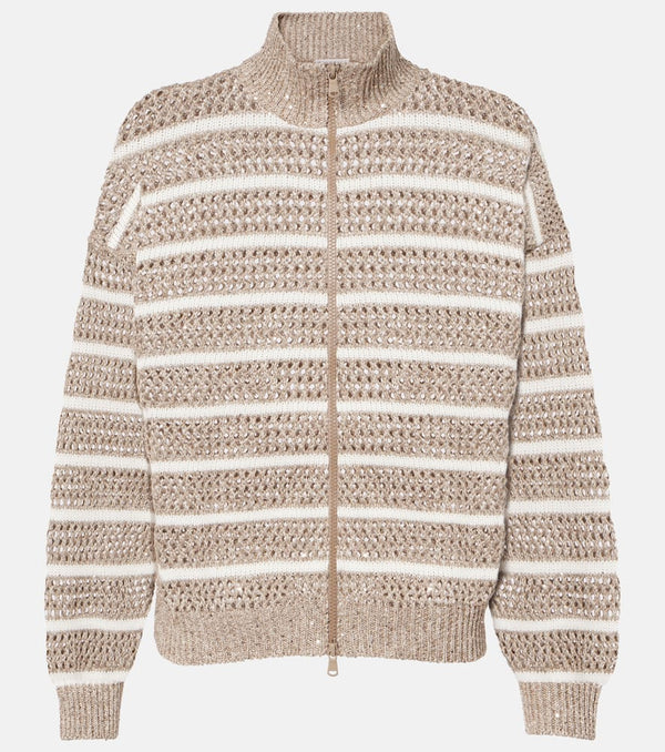 Brunello Cucinelli Sequined striped linen-blend cardigan