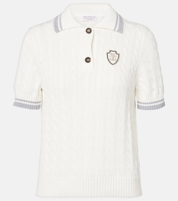 Brunello Cucinelli Logo cable-knit cotton polo sweater