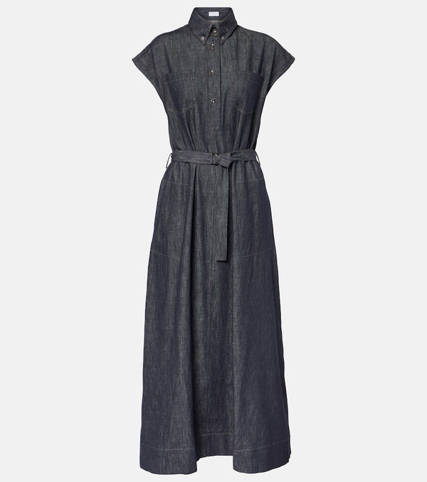 Brunello Cucinelli Belted denim maxi dress