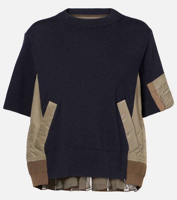 Sacai Paneled cotton-blend T-shirt