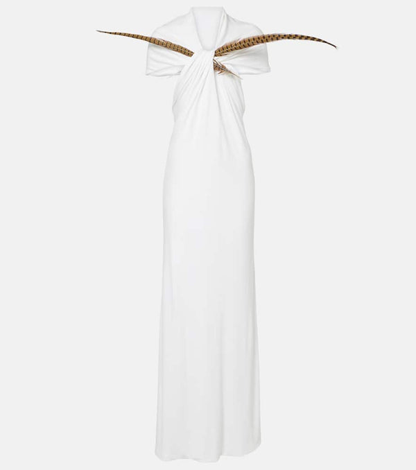 Loewe Feather-detail gathered maxi dress