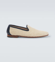 Manolo Blahnik Mario leather-trimmed raffia-effect loafers