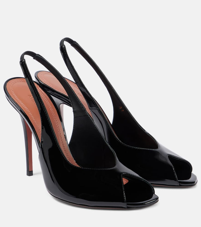 Amina Muaddi Kristina 105 patent leather peep-toe pumps