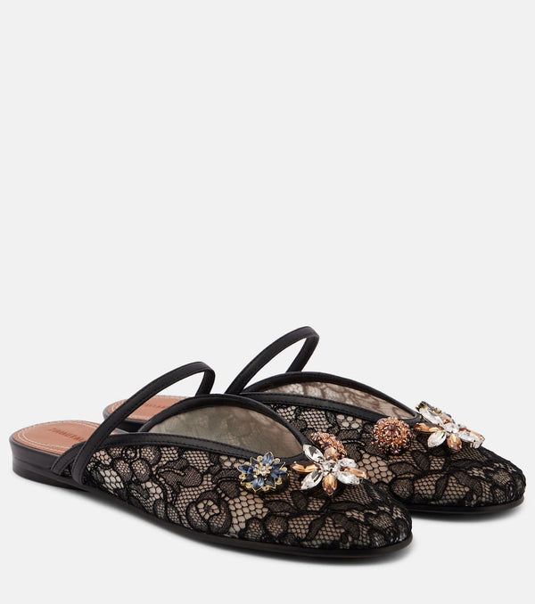 Zimmermann Pixie embellished leather-trimmed mules