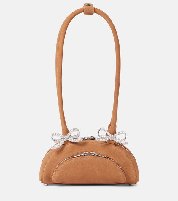 Self-Portrait Embellished bow-detail suede shoulder bag