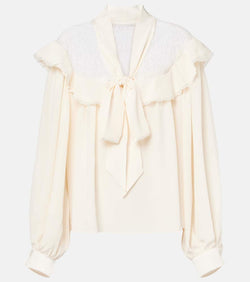 Stella McCartney Bow-detail lace-trimmed silk blouse