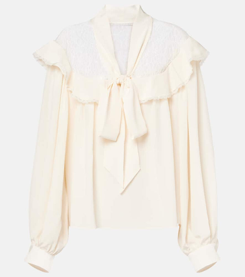 Stella McCartney Bow-detail lace-trimmed silk blouse