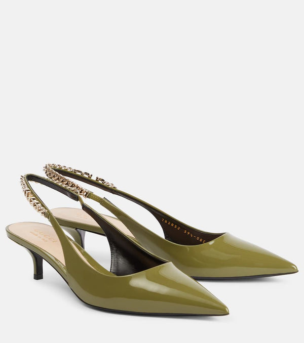 Gucci Signoria patent leather slingback pumps