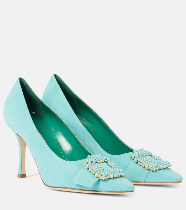 Manolo Blahnik Giboa 90 embellished suede pumps