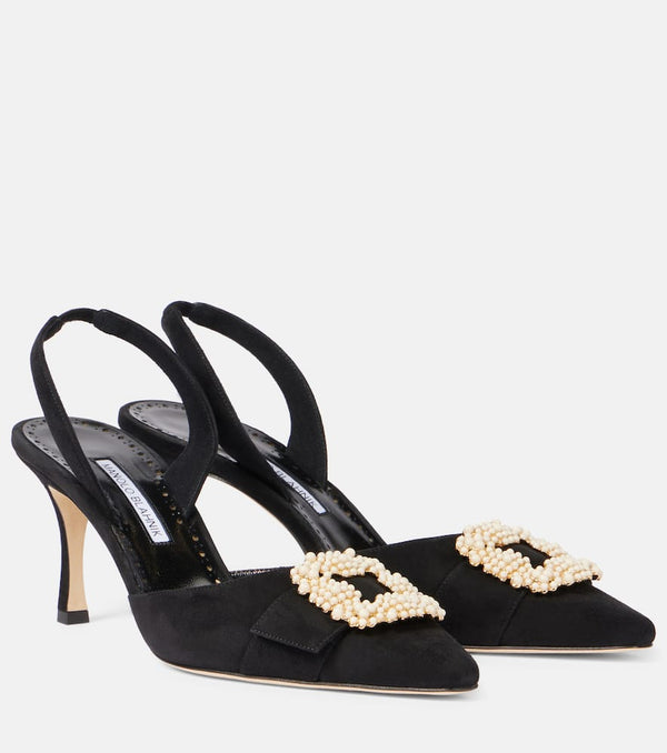 Manolo Blahnik Gibsli 70 embellished suede slingback pumps