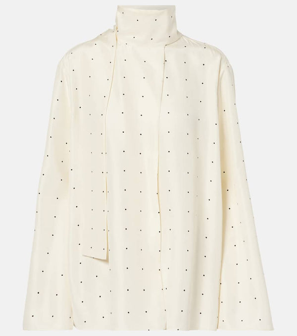 Róhe Polka-dot tie-neck silk foulard blouse