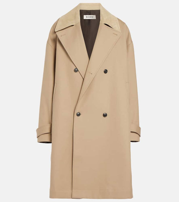 Róhe Garden suede-trimmed cotton twill coat