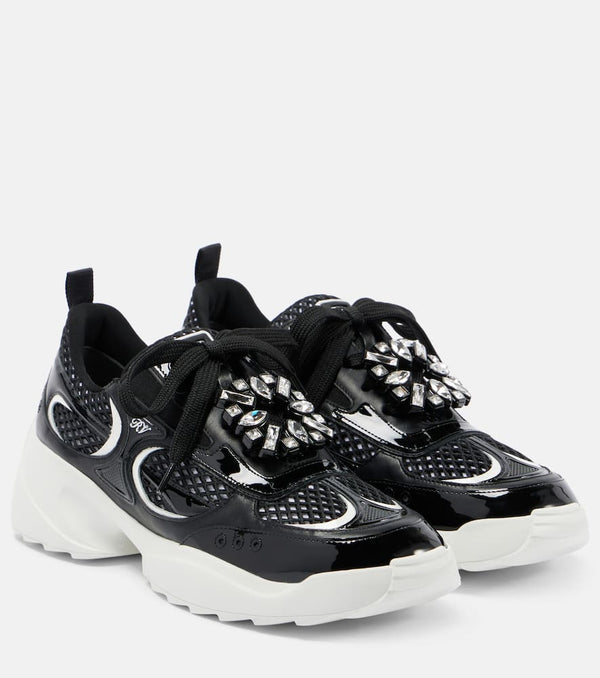 Roger Vivier Embellished leather-trimmed sneakers